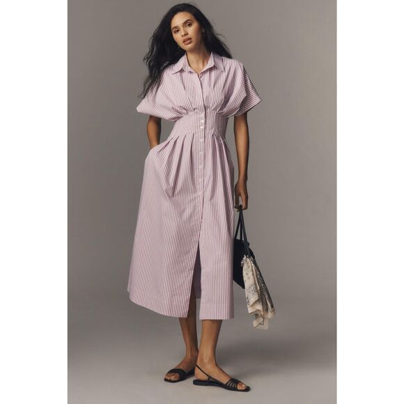 New Anthropologie The Tobie Button-Front Pleated Shirt Dress by Exquise Size XsP - Picture 1 of 10